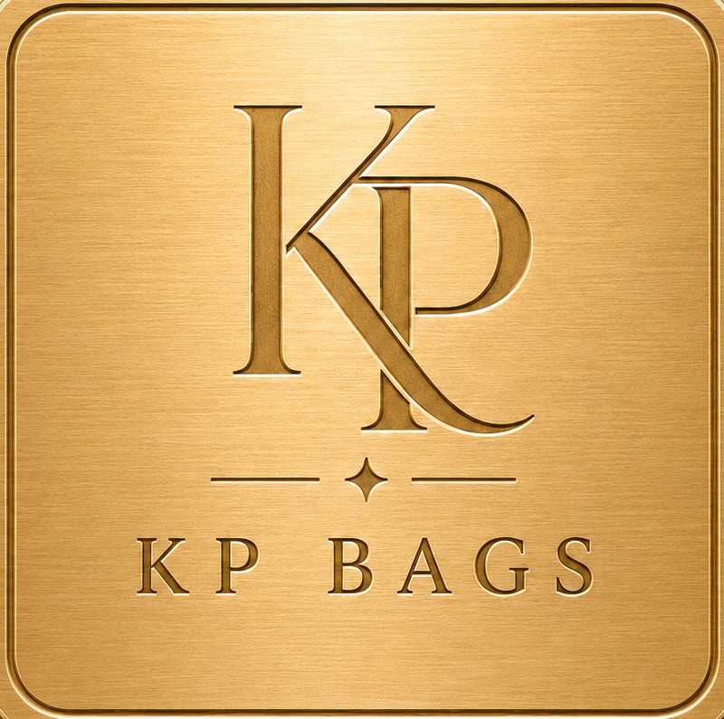 Placa dorada con el monograma KP BAGS